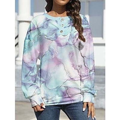 Women's Sweatshirt Pullover Graphic Active Fashion Print Button Blue Purple Green Casual Round Neck Long Sleeve Micro-elastic Spring Lightinthebox