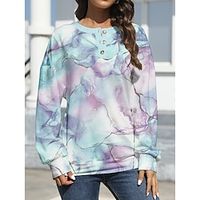 Women's Sweatshirt Pullover Graphic Active Fashion Print Button Blue Purple Green Casual Round Neck Long Sleeve Micro-elastic Spring Lightinthebox - thumbnail