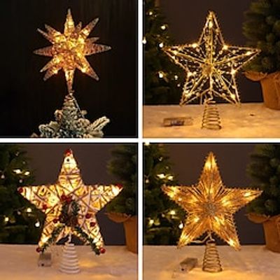 Christmas Tree Top Star Light-Emitting Battery LED Light Iron Five-Pointed Star Commercial Arrangement Christmas Decorations Lightinthebox