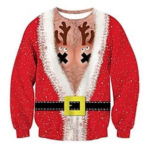 Men's Pullover Sweatshirt Cartoon 3D Ugly Christmas Round Neck Christmas 3D Print Casual Christmas Hoodies Sweatshirts  Long Sleeve Red miniinthebox