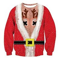 Men's Pullover Sweatshirt Cartoon 3D Ugly Christmas Round Neck Christmas 3D Print Casual Christmas Hoodies Sweatshirts  Long Sleeve Red miniinthebox - thumbnail
