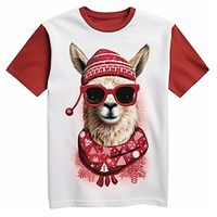 Christmas Boys Girls 3D Alpaca Tee Skirt Short Sleeve 3D Print Fall Active Sports Fashion Polyester Kids 3-12 Years Outdoor Casual Daily Regular Fit miniinthebox - thumbnail