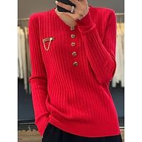 Women's Pullover Sweater Jumper V Neck Ribbed Knit Polyester Button Fall Winter Regular Outdoor Daily Going out Stylish Casual Soft Long Sleeve Solid Color Black White Yellow S M L Lightinthebox - thumbnail