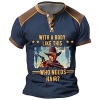 With a Booy like This Who Needs Hair Men's Vintage Classic 3D Print T shirt Tee Henley Shirt Sports Outdoor Holiday Going out T shirt Black Brown Army Green Short Sleeve Henley Shirt Spring Summer Lightinthebox