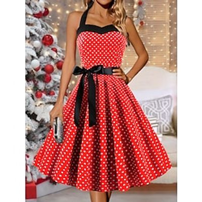 Women's Christmas Dress Winter Dress Polka Dot Print Patchwork Halter Neck Midi Dress Fashion Streetwear Outdoor Christmas Sleeveless Regular Fit Red Blue Green Fall Winter S M L XL XXL Lightinthebox Women's Christmas Dress Winter Dress Polka Dot Print Patchwork Halter Neck Midi Dress Fashion Streetwear Outdoor Christmas Sleeveless Regular Fit Red Blue Green Fall Winter S M L XL XXL Lightinthebox