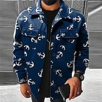 Anchor Vintage Men's Shirt Shirt Jacket Shacket Outdoor Street Casual Daily Fall  Winter Turndown Long Sleeve Blue S M L Shirt Lightinthebox - thumbnail