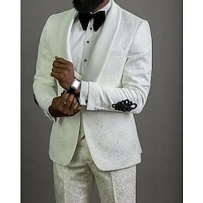White Men's Wedding Prom Suits Patterned Jacquard Floral 3 Piece Party Luxury Lightweight Plus Size Single Breasted One-button 2024 Lightinthebox