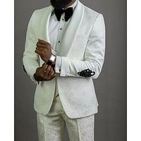 White Men's Wedding Prom Suits Patterned Jacquard Floral 3 Piece Party Luxury Lightweight Plus Size Single Breasted One-button 2024 Lightinthebox - thumbnail