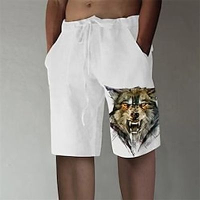 Men's Designer Stylish Straight Shorts Elastic Waist Print Short Pants Sports Outdoor Daily Graphic Prints Wolf Cotton Blend Comfort Breathable Mid Waist White S M L XL XXL / Summer miniinthebox Men's Designer Stylish Straight Shorts Elastic Waist Print Short Pants Sports Outdoor Daily Graphic Prints Wolf Cotton Blend Comfort Breathable Mid Waist White S M L XL XXL / Summer miniinthebox