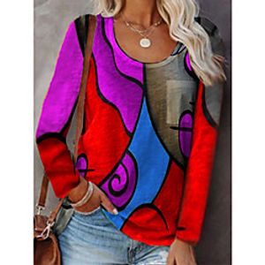 Women's Plus Size Tops Blouse Shirt Graphic Abstract Print Long Sleeve Crewneck Streetwear Fall Winter Blue Purple Gray Big Size L XL XXL 3XL 4XL Lightinthebox