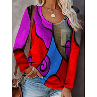 Women's Plus Size Tops Blouse Shirt Graphic Abstract Print Long Sleeve Crewneck Streetwear Fall Winter Blue Purple Gray Big Size L XL XXL 3XL 4XL Lightinthebox