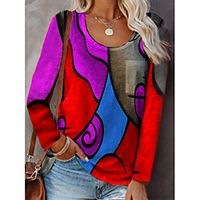 Women's Plus Size Tops Blouse Shirt Graphic Abstract Print Long Sleeve Crewneck Streetwear Fall Winter Blue Purple Gray Big Size L XL XXL 3XL 4XL Lightinthebox - thumbnail