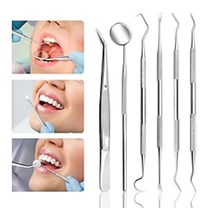 6 Pcs Dental Tools- Plaque Remover for Teeth - Professional Dental Hygiene Cleaning Kit 6-Pcs Stainless Steel Oral Care Set with Tweezer Tartar Scalar Mouth Mirror Lightinthebox