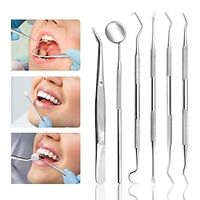 6 Pcs Dental Tools- Plaque Remover for Teeth - Professional Dental Hygiene Cleaning Kit 6-Pcs Stainless Steel Oral Care Set with Tweezer Tartar Scalar Mouth Mirror Lightinthebox - thumbnail