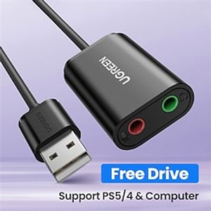 UGREEN Sound Card External 3.5mm USB Adapter USB to Microphone Speaker Audio Interface for Playstation Laptop Computer USB Sound Card Lightinthebox