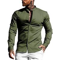 Men's Shirt Button Up Shirt Casual Shirt Black White Green Long Sleeve Stripes Band Collar Daily Vacation Splice Clothing Apparel Fashion Casual Lightinthebox