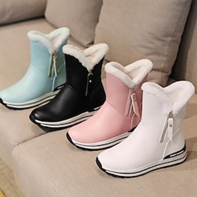 Women's Sneakers Boots Platform Boots High Top Sneakers Comfort Shoes Daily Booties Ankle Boots Winter Zipper Flat Heel Round Toe Plush Comfort Minimalism Faux Leather Faux Fur Zipper Solid Color miniinthebox