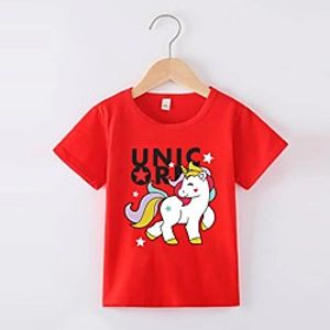 Kids Girls' T shirt Short Sleeve Hot Stamping Unicorn Letter Blushing Pink Wine Army Green Children Tops Summer Basic Cute Outdoor Regular Fit 2-8 Years Lightinthebox