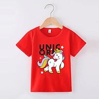 Kids Girls' T shirt Short Sleeve Hot Stamping Unicorn Letter Blushing Pink Wine Army Green Children Tops Summer Basic Cute Outdoor Regular Fit 2-8 Years Lightinthebox - thumbnail