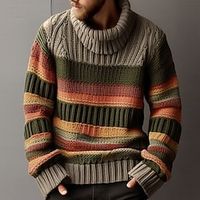 Men's Pullover Sweater Jumper Turtleneck Sweater Striped Sweater Ribbed Cable Knit Regular Knitted Color Block Turtleneck Keep Warm Modern Contemporary Daily Wear Going out Clothing Apparel Fall Lightinthebox - thumbnail