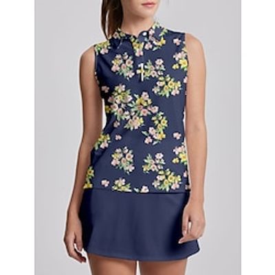 Women's Golf Polo Shirt Navy Blue Sleeveless Sun Protection Top Floral Ladies Golf Attire Clothes Outfits Wear Apparel Lightinthebox