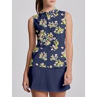 Women's Golf Polo Shirt Navy Blue Sleeveless Sun Protection Top Floral Ladies Golf Attire Clothes Outfits Wear Apparel miniinthebox