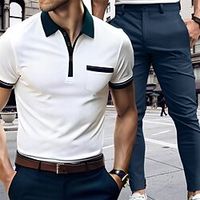Men's Matching Sets White Polo Shirt Sport Polo Golf Shirt Trousers Chinos Chino Pants Sets Short Sleeve Lapel Vacation Casual Daily Color Block 2 Piece Polyester Spring  Summer Lightinthebox - thumbnail