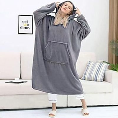 Adults' Oversized Hoodie Blanket Wearable Blanket With Pocket Plain Onesie Pajamas One Piece Flannel Cosplay For Men and Women Carnival Animal Sleepwear Cartoon miniinthebox