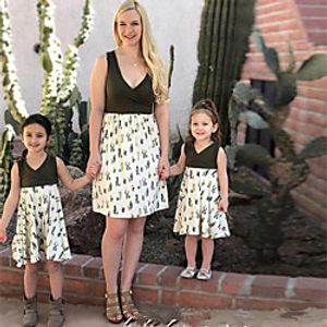 Mommy and Me Dress Graphic Print White Sleeveless Knee-length Matching Outfits miniinthebox