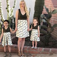 Mommy and Me Dress Graphic Print White Sleeveless Knee-length Matching Outfits miniinthebox - thumbnail