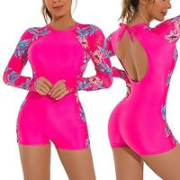 Women's Rash Guard One Piece Swimsuit UV Sun Protection Lightweight Quick Dry Long Sleeve Bodysuit Bathing Suit Open Back Diving Surfing Beach Water Sports Floral Printed Summer Spring Lightinthebox - thumbnail