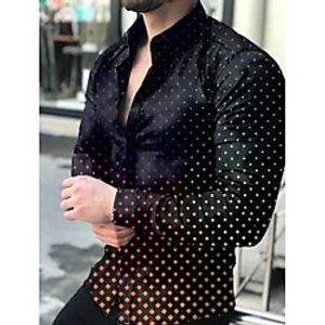 Men's Shirt 3D Print Polka Dot Turndown Daily Holiday 3D Print Button-Down Long Sleeve Tops Casual Fashion Breathable Black miniinthebox