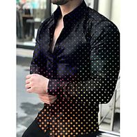 Men's Shirt 3D Print Polka Dot Turndown Daily Holiday 3D Print Button-Down Long Sleeve Tops Casual Fashion Breathable Black miniinthebox - thumbnail