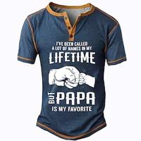 Father's Day Papa Word Daily Henley Street Style Men's 3D Print T shirt Tee T shirt Blue Short Sleeve Henley Collar Shirt Summer Spring Clothing Apparel S M L XL XXL 3XL Lightinthebox