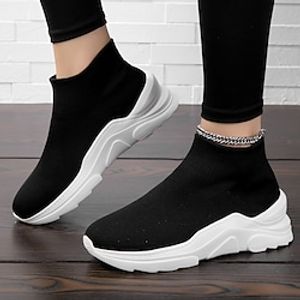 Women's Sneakers Flyknit Shoes White Shoes Outdoor Daily Flat Heel Round Toe Sporty Minimalism Running Shoes Tissage Volant Loafer Black  White Lightinthebox