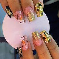 Christmas Press on Nails Medium Square Fake Nails with Snowflakes Snowman Gold Designs False Nails Fall christmas Glue on Nails Christmas Full Cover Artificial Nails for Women Lightinthebox - thumbnail