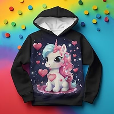 Girls' 3D Unicorn Hoodie Pullover Long Sleeve 3D Print Spring Fall Active Fashion Cute Polyester Kids 3-12 Years Hooded Outdoor Casual Daily Regular Fit Lightinthebox