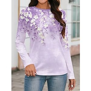Women's T shirt Tee Floral Pink Blue Purple Print Long Sleeve Valentine's Day Going out Fashion Round Neck Regular Fit Spring Lightinthebox