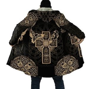 Totem Vintage Abstract Men's Coat Sports  Outdoor Daily Wear Going out Fall  Winter Hoodie Long Sleeve Yellow S M L Fleece Air Layer Fabric Jacket Lightinthebox