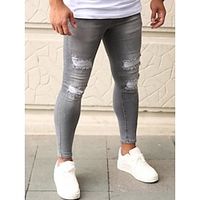Men's Jeans Trousers Denim Pants Pocket Ripped Plain Comfort Breathable Outdoor Daily Going out Fashion Casual Grey Lightinthebox - thumbnail