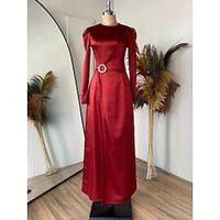 A-Line Evening Gown Black Dress Elegant Dress Formal Ankle Length Long Sleeve Jewel Neck Satin with Buttons Slit 2023 Lightinthebox - thumbnail