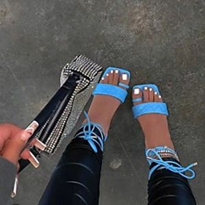 Women's Sandals Flat Heel Square Toe PU Lace-up Solid Colored Light Brown White Black Lightinthebox