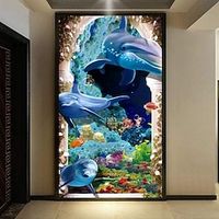 3D Dophins Fish Under Sea Coral Corridor Entrance Wall Mural Decals Art Prints Wallpaper miniinthebox - thumbnail