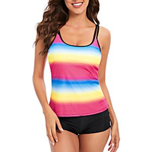 Women's Swimwear Tankini 2 Piece Plus Size Swimsuit Open Back Print Stripe Leopard Light Blue Pink Rainbow Red Navy Blue Camisole Strap Bathing Suits New Vacation Fashion / Modern / Flag miniinthebox
