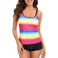 Women's Swimwear Tankini 2 Piece Plus Size Swimsuit Open Back Print Stripe Leopard Light Blue Pink Rainbow Red Navy Blue Camisole Strap Bathing Suits New Vacation Fashion / Modern / Flag miniinthebox - thumbnail