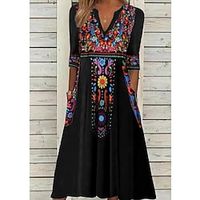 Women's Casual Dress Shift Dress Black Dress Midi Dress Black Half Sleeve Floral Pocket Fall Spring Summer V Neck Fashion Birthday Daily Date 2022 S M L XL XXL 3XL Lightinthebox - thumbnail