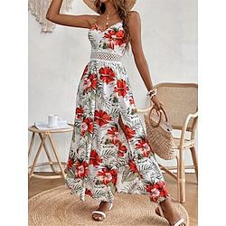 Women's Casual Dress Swing Dress Floral Split Print Strap Long Dress Maxi Dress Tropical Streetwear Street Holiday Sleeveless Summer Lightinthebox