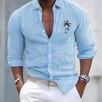 Men's Shirt Linen Shirt Cotton Linen Shirt White Cotton Shirt Casual Shirt Cotton Shirt Black White Pink Long Sleeve Coconut Tree Lapel Spring Fall Hawaiian Holiday Clothing Apparel Button-Down Lightinthebox