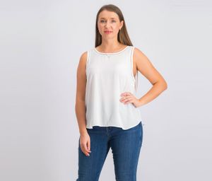 Womens Drapey Top With Ladder Trim  White