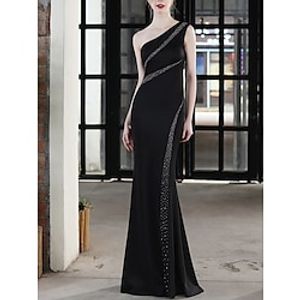 Sheath  Column Evening Gown Elegant Dress Formal Floor Length Sleeveless One Shoulder Spandex with Pleats Sequin 2023 Lightinthebox